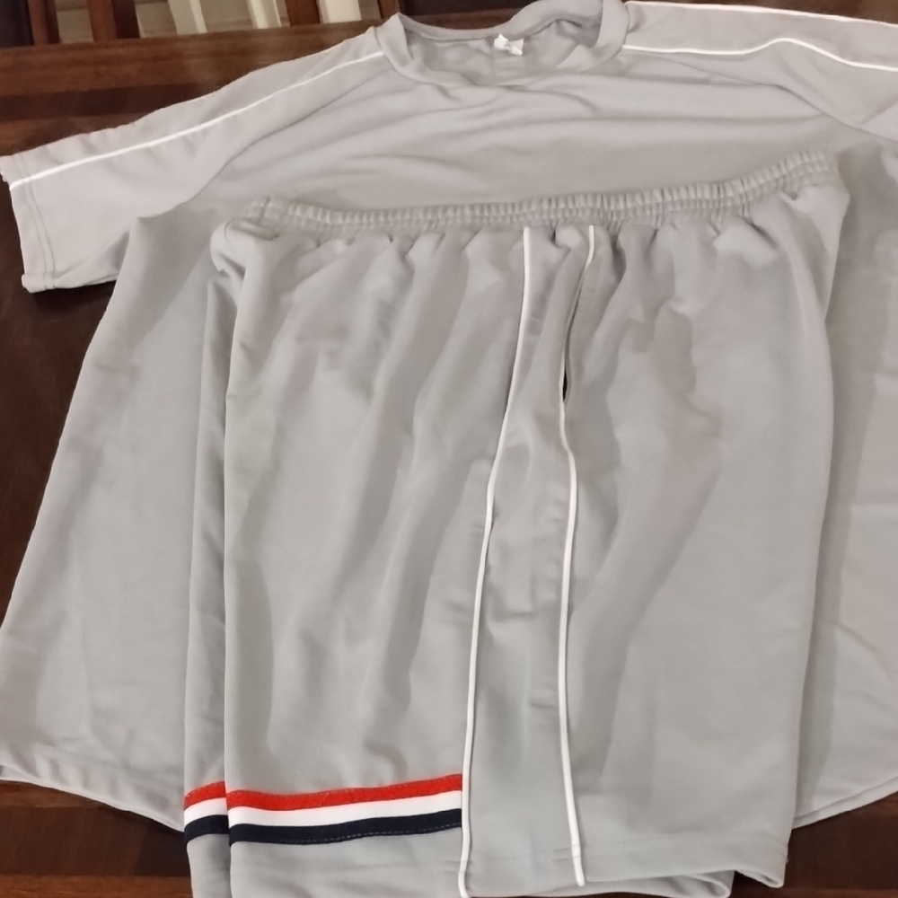 Gray Athletic Set with Striped Shorts